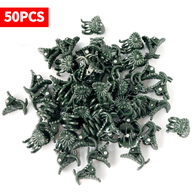 Gardening Tools Bundle - 50 szt. 5-ramiennych ciemnozielonych klipsów do